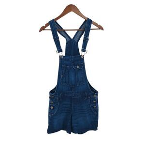LEI Denim Dark Wash Jean Overalls Shorts Sz Small Shortall